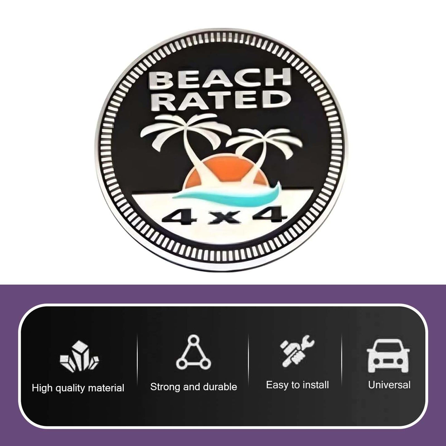 Beach Badge Rated Car Emblem, 3D Round Emblem Decals, 4 x 4 Car Badge Decals Stickers, Automotive Exterior Accessories, Compatible with Jeep Wrangler Vehicles Trucks SUV