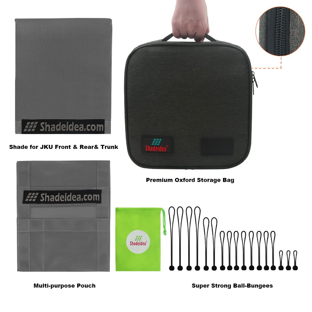 Shadeidea JK Sun Shade Top Compatible with Jeep Wrangler JKU Top Sunshade Soft Mesh Roof Cover (2007-2018)- Wind Noise UV Blocker -10 Year Warranty -4 Door -Gray -Front&Rear&Back (Full Length)