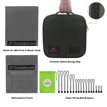 Shadeidea JK Sun Shade Top Compatible with Jeep Wrangler JKU Top Sunshade Soft Mesh Roof Cover (2007-2018)- Wind Noise UV Blocker -10 Year Warranty -4 Door -Gray -Front&Rear&Back (Full Length)