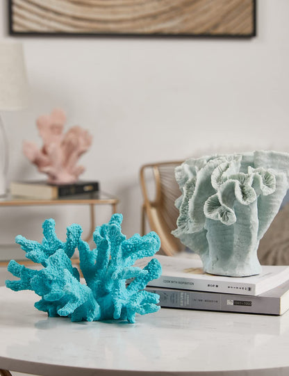 HAUCOZE Artificial Coral Decor Ocean Sculpture Arts Modern Gifts Polyresin Blue 7.5 inch