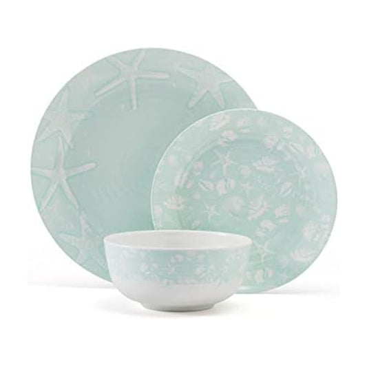 Pfaltzgraff Venice 12 Piece Outdoor Melamine Dinnerware Set, Service for 4,Teal