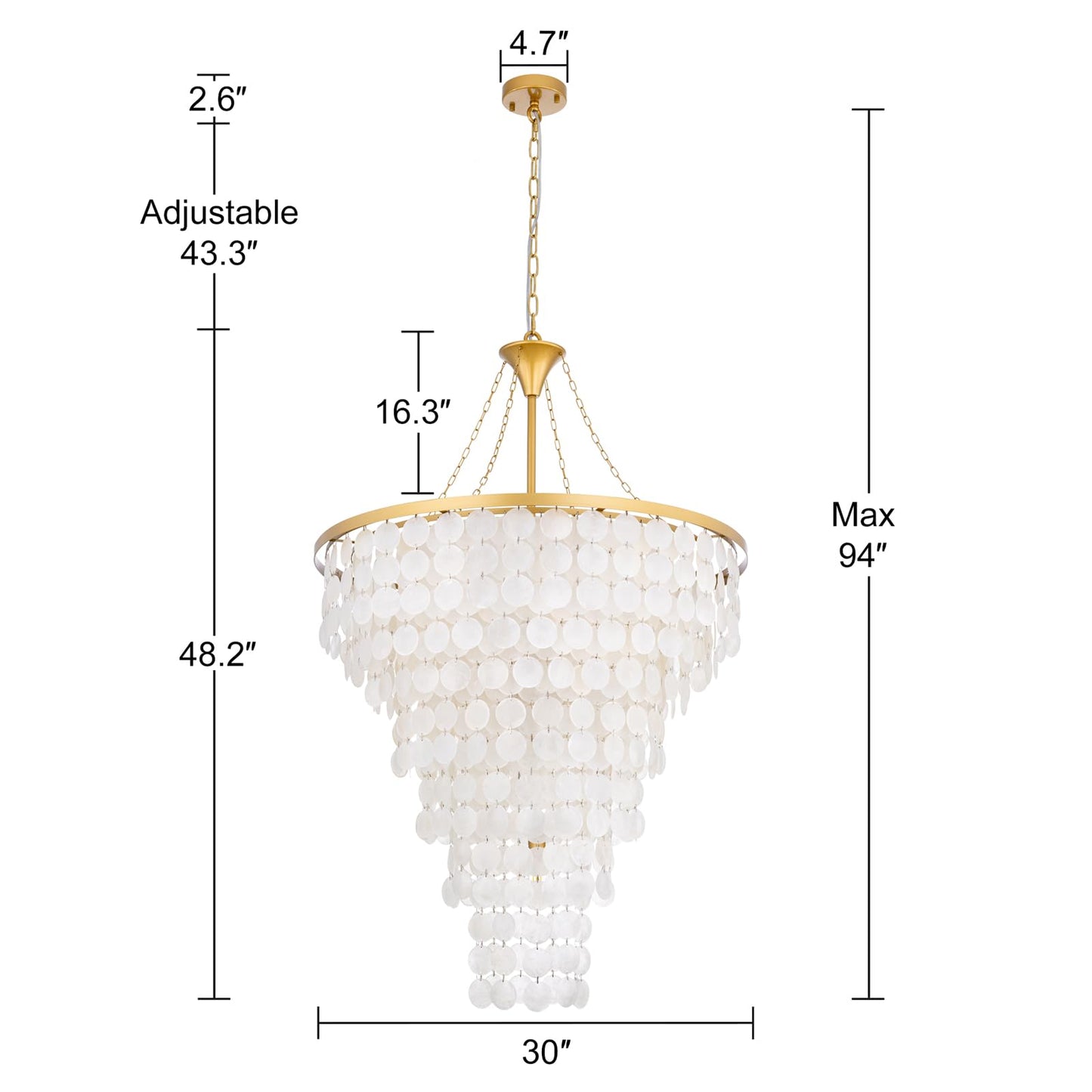 Wellmet Coastal Capiz Shell Chandelier, 9 Lights Beach Light Fixture, Sea Shell Pendant Lighting for Dining Room, Modern Gold Ceiling Light for Kitchen Island, 30" Dia