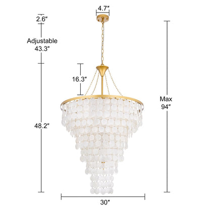 Wellmet Coastal Capiz Shell Chandelier, 9 Lights Beach Light Fixture, Sea Shell Pendant Lighting for Dining Room, Modern Gold Ceiling Light for Kitchen Island, 30" Dia