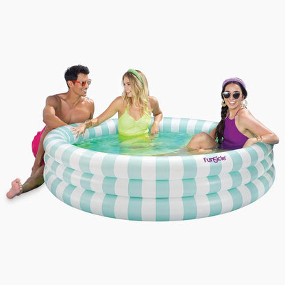 Maccabi Art Pastel Stripe Inflatable Pool – 5.5ft Round Blow Up Pool for Adults with AirFlate Tool, Repair Patch & Drain Plug – DuraSeam Leak Protection – Dewdrop Blue & Puffy Cloud