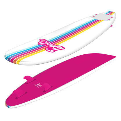 Barbie™ Signature 8ft Surfboard by Wavestorm | Graphic top Deck with high Density Slick Bottom | for Kids and Adults |Foam Construction with Accessories | Leg Leash and Fin Set Included,White