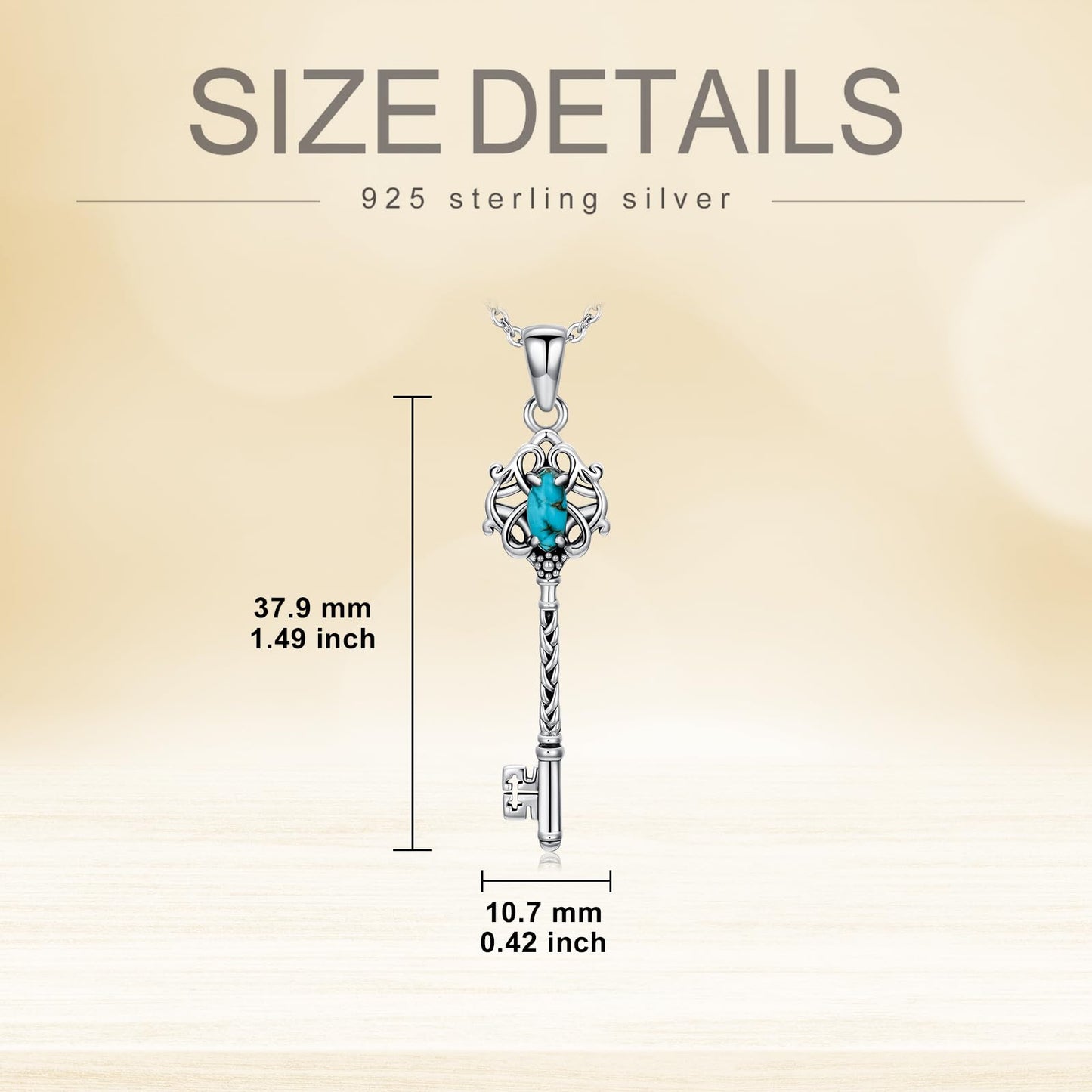 BETHZA Turquoise Key Necklace 925 Sterling Silver Natural Turquoise Gemstone Key Pendant Western Bohemian Jewelry for Women Gifts for Birthday