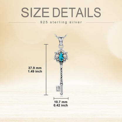 BETHZA Turquoise Key Necklace 925 Sterling Silver Natural Turquoise Gemstone Key Pendant Western Bohemian Jewelry for Women Gifts for Birthday