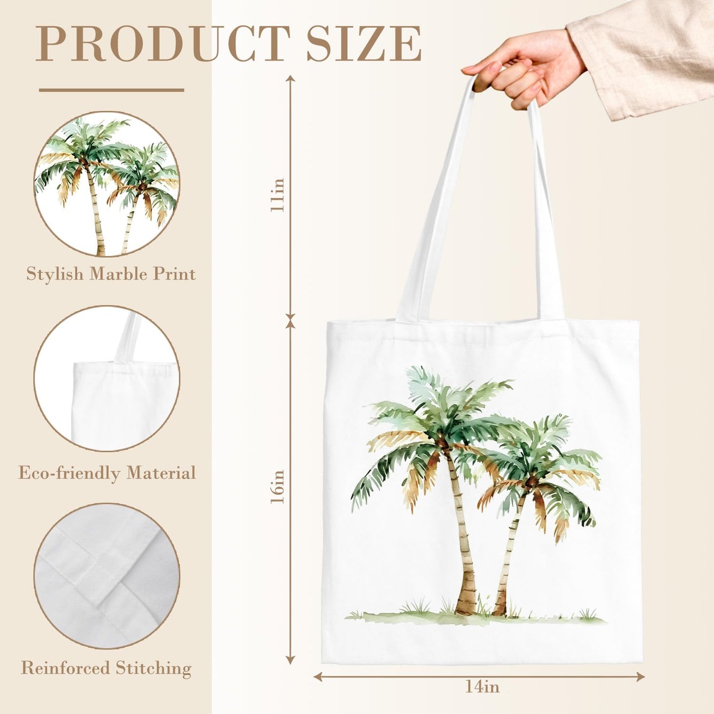 LADOCK Tropical Palm Tree Tote Bag, Summer Coastal Beach Canvas Tote Bags for Women, Beach Lover Gifts for Women, Coastal Tropical Botanical Reusable Grocery Shopping Bags