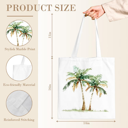 LADOCK Tropical Palm Tree Tote Bag, Summer Coastal Beach Canvas Tote Bags for Women, Beach Lover Gifts for Women, Coastal Tropical Botanical Reusable Grocery Shopping Bags