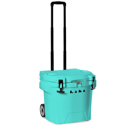 Laka Cooler with Wheels – 30QT Rotomolded Insulated Rolling Hard Cooler, Telescoping Handle, Holds 24 Cans + Ice, Up to 7 Days Cold, Drain Plug, Cup Holders + Bottle Opener, Beach/Camping | Sea Foam