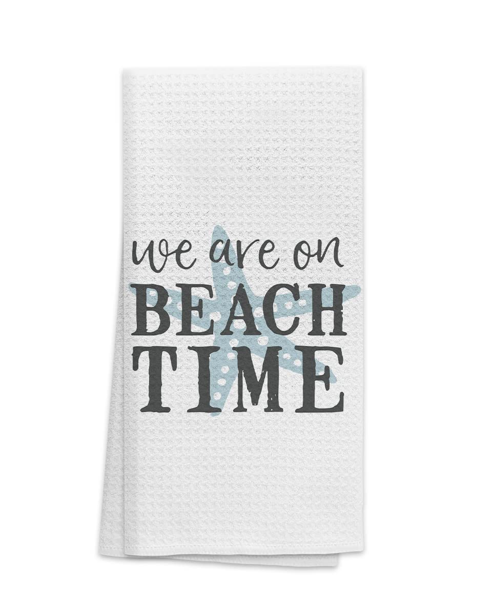 OHSUL We are On Beach Time Highly Absorbent Beach Towels Kitchen Towels Dishcloth,Inspirational Quote Summer Beach Starfish Hand Towels Tea Towels for Bathroom Kitchen Decor,Gifts for Beach Lovers