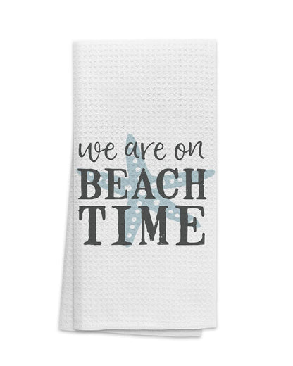 OHSUL We are On Beach Time Highly Absorbent Beach Towels Kitchen Towels Dishcloth,Inspirational Quote Summer Beach Starfish Hand Towels Tea Towels for Bathroom Kitchen Decor,Gifts for Beach Lovers