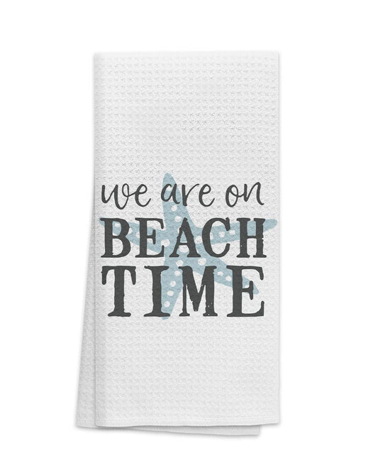 OHSUL We are On Beach Time Highly Absorbent Beach Towels Kitchen Towels Dishcloth,Inspirational Quote Summer Beach Starfish Hand Towels Tea Towels for Bathroom Kitchen Decor,Gifts for Beach Lovers
