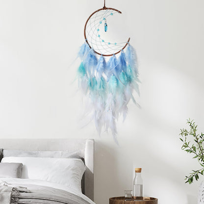 SOYUZU Blue Moon Dream Catcher Wall Decor Feather Dream Catchers with Pendant Handmade Dreamcatcher Wall Hanging Ornament for Bedroom Living Room Home Decor