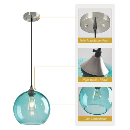 LBSQJ Light Blue Glass Pendant Lights Kitchen Island Globe Pendant Light Fixtures Modern Pendant Lighting for Bedroom Living Dining Room Light Fixture (9.84 in, 1 Pack)