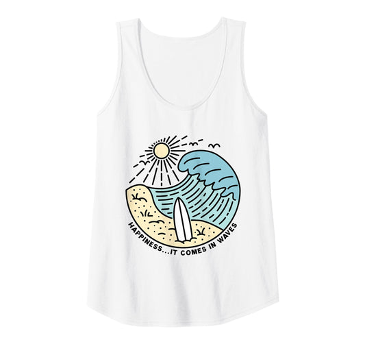 Womens Happiness Comes In Waves Tank Top