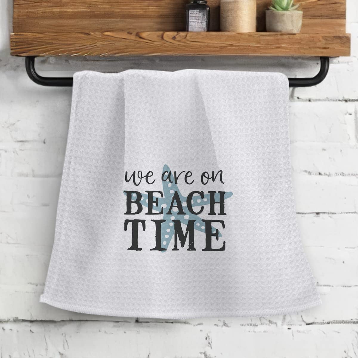OHSUL We are On Beach Time Highly Absorbent Beach Towels Kitchen Towels Dishcloth,Inspirational Quote Summer Beach Starfish Hand Towels Tea Towels for Bathroom Kitchen Decor,Gifts for Beach Lovers