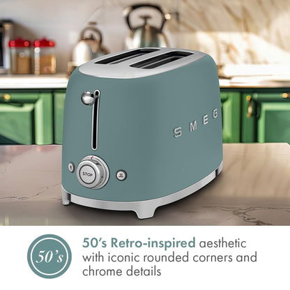 SMEG 2 Slice Toaster with 6 Presets and Defrost Function and Removable Crumb Tray (Jade)