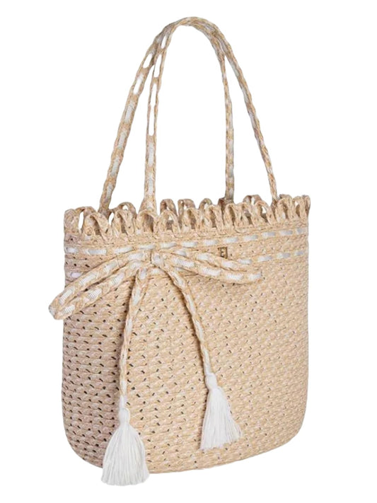 Eric Javits Squishee St. Tropez Straw Tote Bag for Women - Woven Braid Straw Summer Beach Bags for Women - Cute Tote Bags & Purses for Women - Lightweight Flexible & Durable Women’s Purses (Shell)