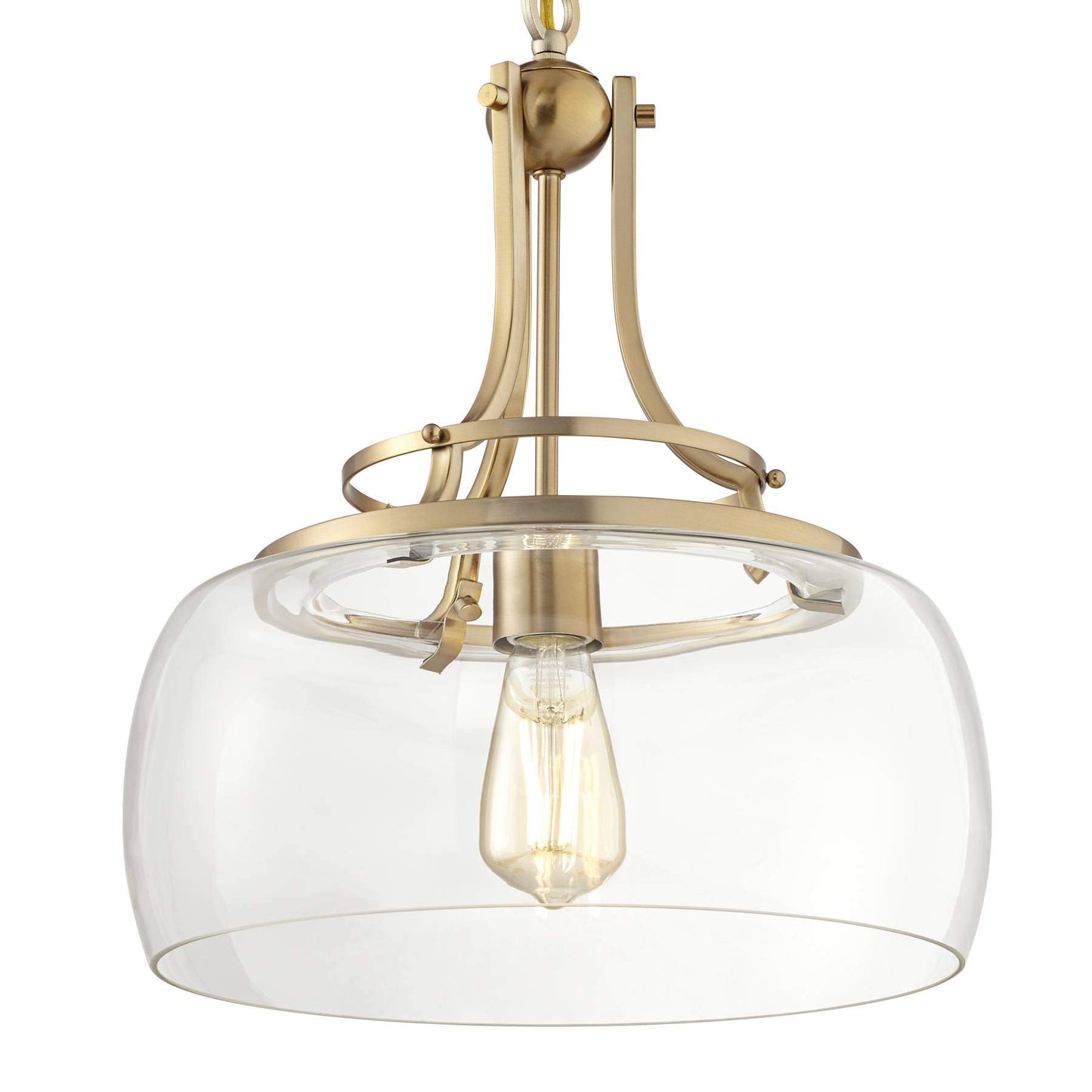 Franklin Iron Works Charleston Brass Hanging Pendant Lighting 13 1/2" Wide Modern Industrial LED Clear Glass Shade Fixture for Dining Room Living House Home Foyer Kitchen Island Entryway Bedroom
