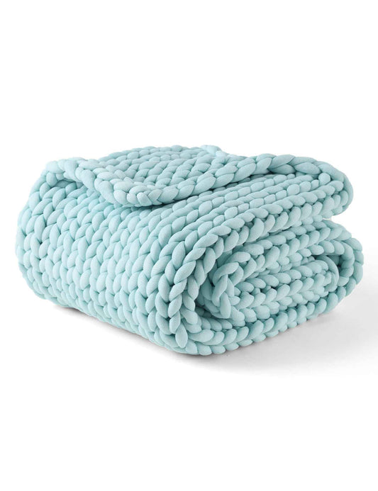 YnM Chunky Throw Blanket, Medium-Weight, Hand Knitted, Skin Friendly, Ventilated and Breathable, Machine Washable, Home Décor Piece for Couch, Sofa and Bed (Aqua Blue, 60x80 Inch)