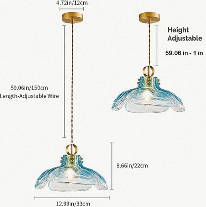 DLCL Pendant Light Fixtures 12.99" D, Glass Hanging Pendant Lights, Pendant Lighting for Kitchen Island Living Room Hallway Bedroom, 1-Light E26 Base, Blue