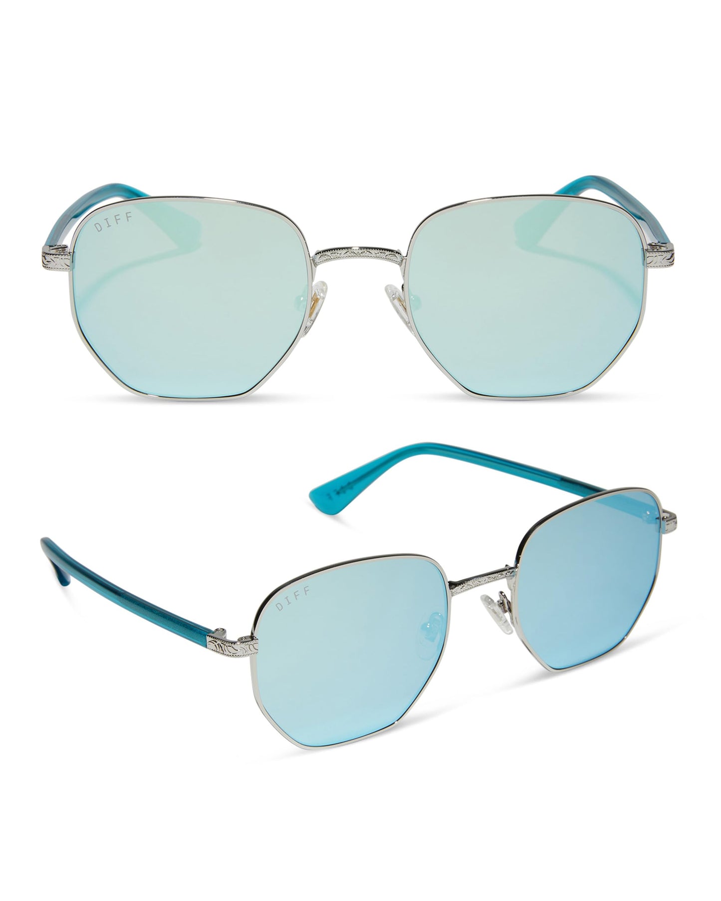 DIFF Jessie James Decker JJD Designer Sunglasses for Women UV400 Protection, Silver + Turquoise Ice Mirror