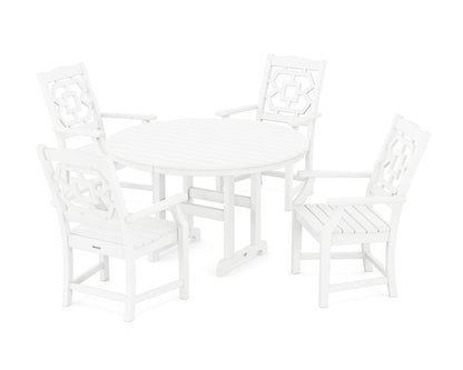 Martha Stewart by POLYWOOD® Chinoiserie 5-Piece Round Farmhouse Dining Set in White