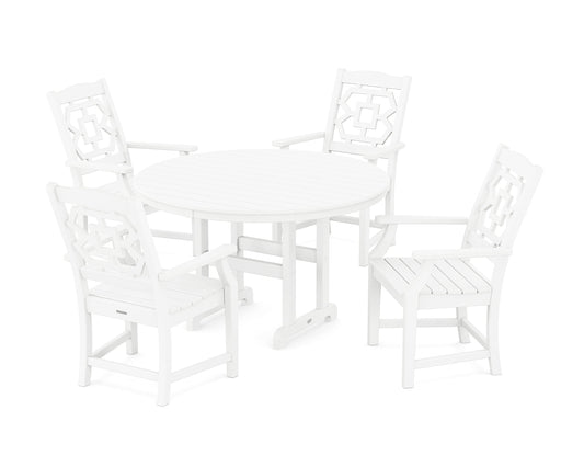 Martha Stewart by POLYWOOD® Chinoiserie 5-Piece Round Farmhouse Dining Set in White