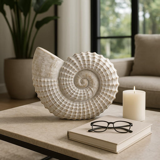 Decorative Woven Seashell Sculpture Statue - Home Decor Ornament for Bathroom, Office, Room, and Living Room Decor - Perfect Decorations for Shelf and Coffee Table Decor Accent - 11", White
