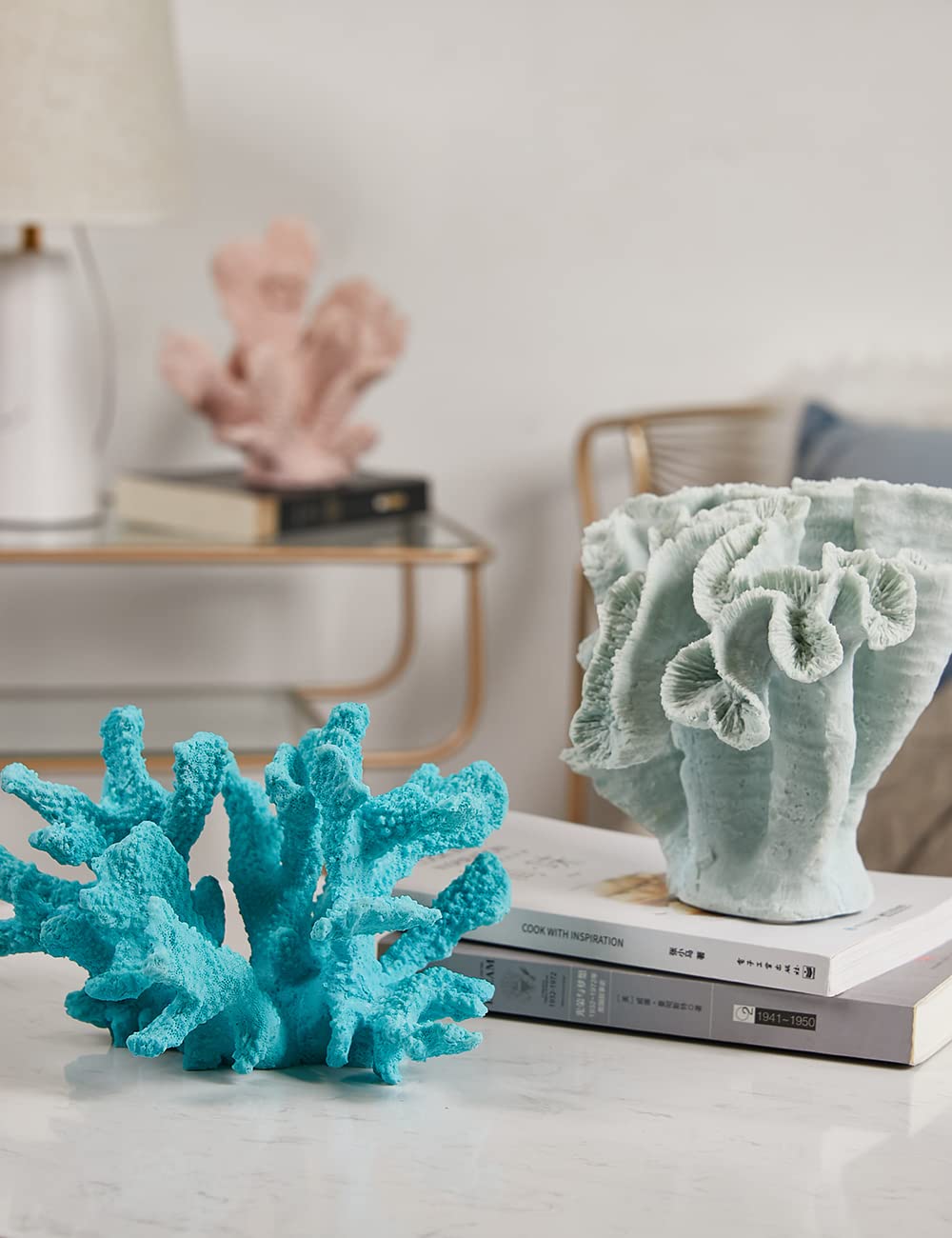 HAUCOZE Artificial Coral Decor Ocean Sculpture Arts Modern Gifts Polyresin Blue 7.5 inch