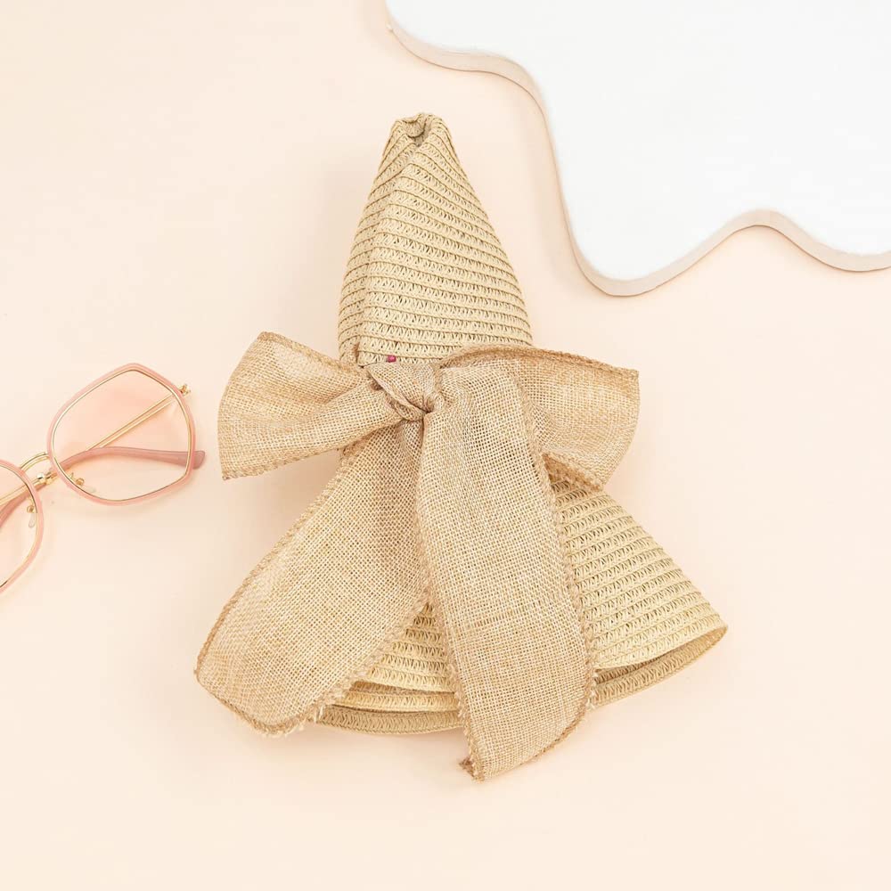 Women Floppy Sun Hat with Wide Brim, Foldable Roll-Up Straw Beach Hat Summer Hat for Travel (Pink)