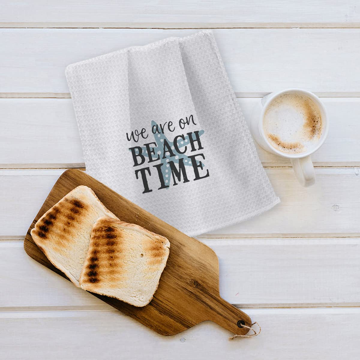 OHSUL We are On Beach Time Highly Absorbent Beach Towels Kitchen Towels Dishcloth,Inspirational Quote Summer Beach Starfish Hand Towels Tea Towels for Bathroom Kitchen Decor,Gifts for Beach Lovers