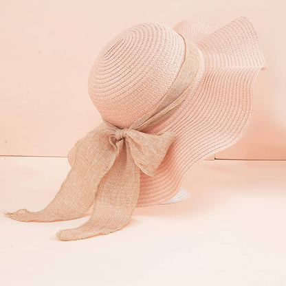 Women Floppy Sun Hat with Wide Brim, Foldable Roll-Up Straw Beach Hat Summer Hat for Travel (Pink)