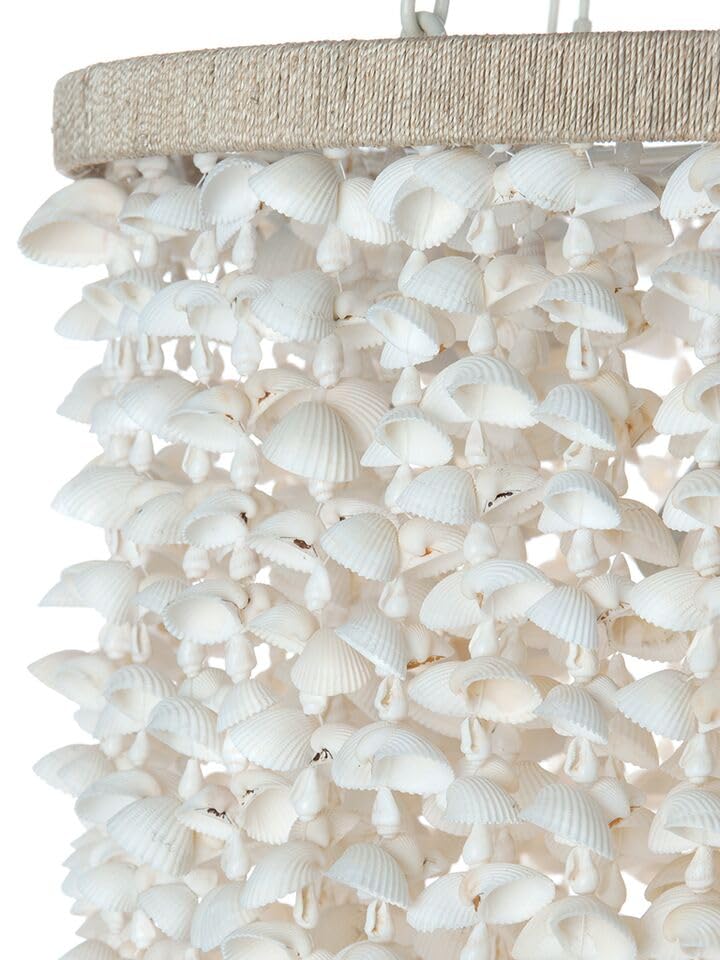 KOUBOO Clamrose Seashell Chandelier | Elegant Coastal Chandeliers for Dining Room, Living Room, Bedroom | Modern Hanging Light Fixture | Unique Pendant Light with Seashell Curtain, White
