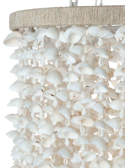 KOUBOO Clamrose Seashell Chandelier | Elegant Coastal Chandeliers for Dining Room, Living Room, Bedroom | Modern Hanging Light Fixture | Unique Pendant Light with Seashell Curtain, White