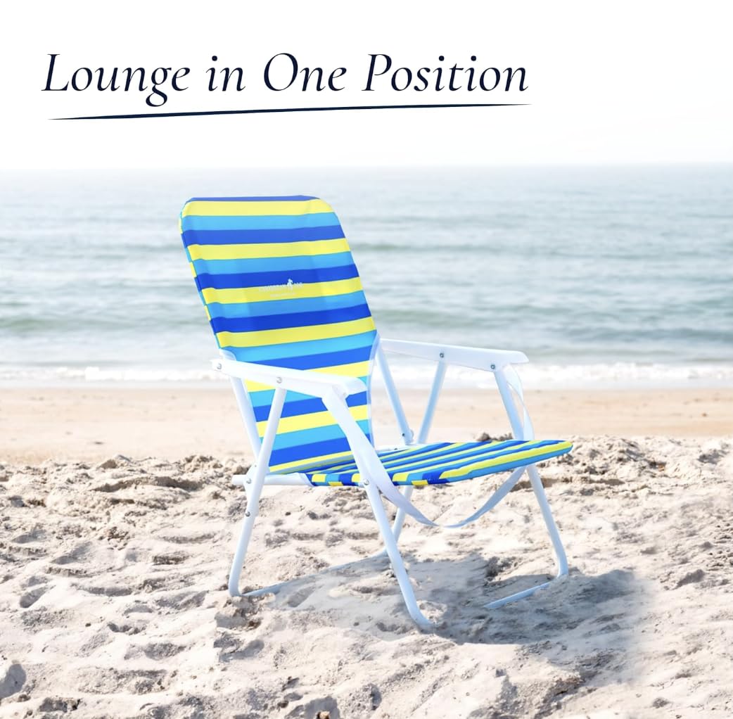 Caribbean Joe Folding Beach Chair, 1 Position Lightweight and Portable Foldable Outdoor Camping Chair with Carry Strap, Bold Stripe