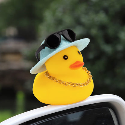 wonuu Car Rubber Duck Car Duck Decoration Dashboard Car Ornament for Car Dashboard Decoration Accessories with Mini Bachelor Cap Necklace and Sunglasses