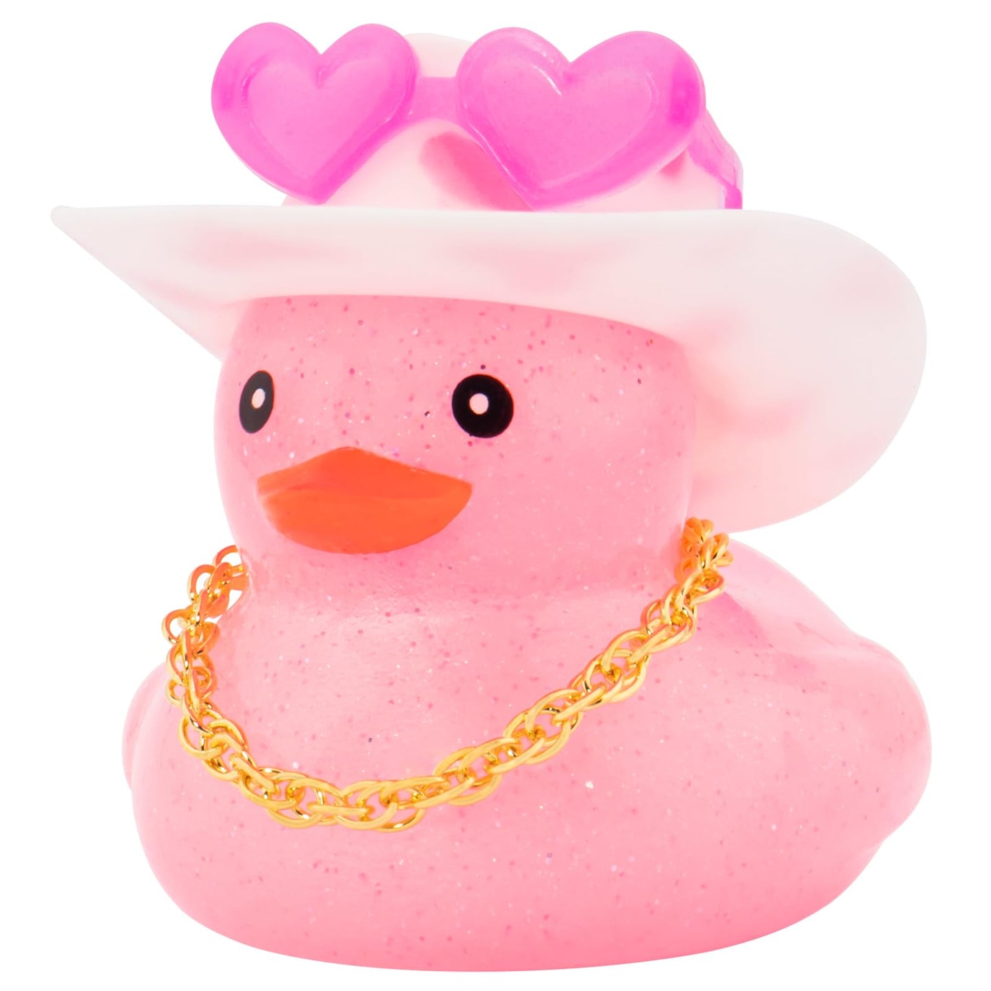 wonuu Car Rubber Ducks Light Pink Cowboy Hat, Dashboard Decorations Sparkling Duck for Car Ornament Accessories with Cap Heart Glasses Chain (Light Pink White)