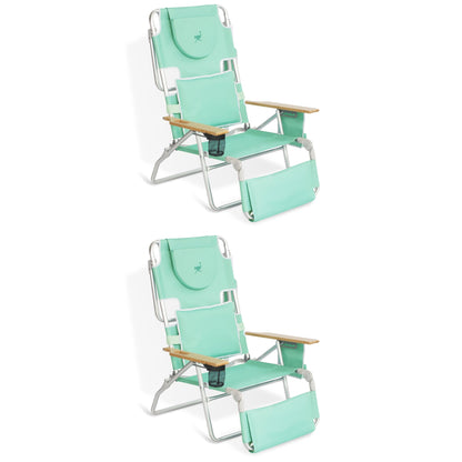 Ostrich Deluxe Padded 3-N-1 Lightweight Portable Adjustable Outdoor Folding Chair for Lawn Beach Lake Camping Lounge with Footrest, Teal (2 Pack)