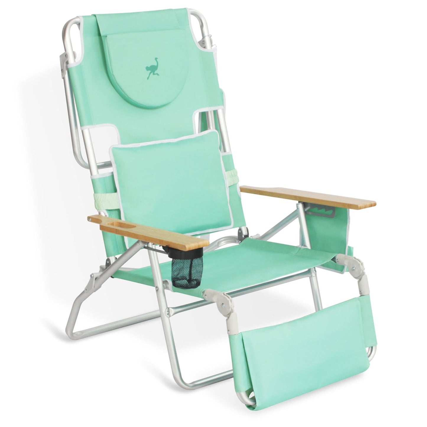 Ostrich Deluxe Padded 3-N-1 Lightweight Portable Adjustable Outdoor Folding Chair for Lawn Beach Lake Camping Lounge with Footrest, Teal (2 Pack)