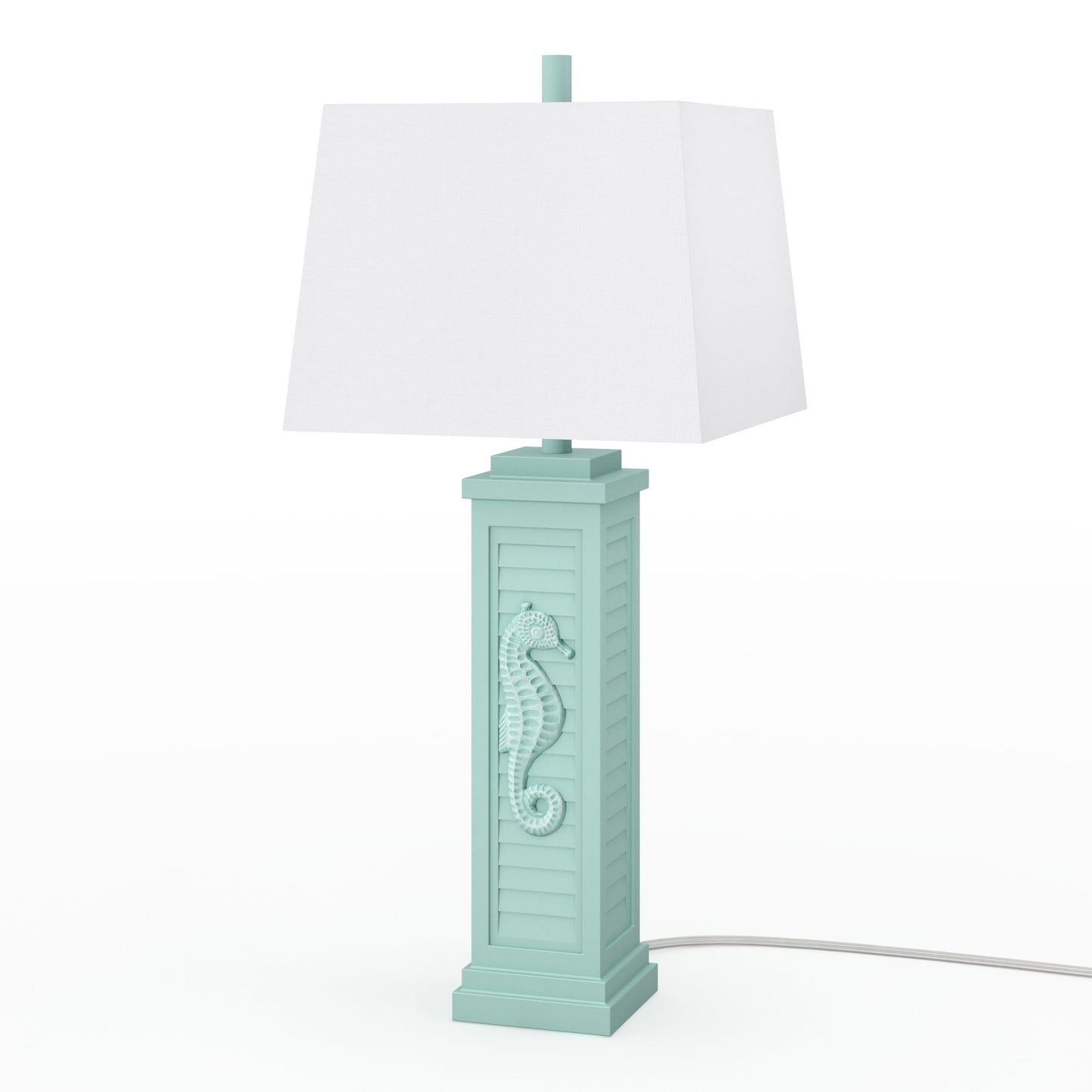 Lux Lighting Sea Horse Shutter 32” Teal Blue/Green Coastal Lamp with USB Charging Port (Set of 2) 3-Way Switch