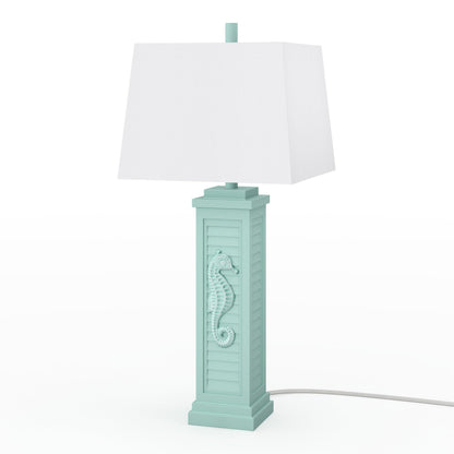 Lux Lighting Sea Horse Shutter 32” Teal Blue/Green Coastal Lamp with USB Charging Port (Set of 2) 3-Way Switch