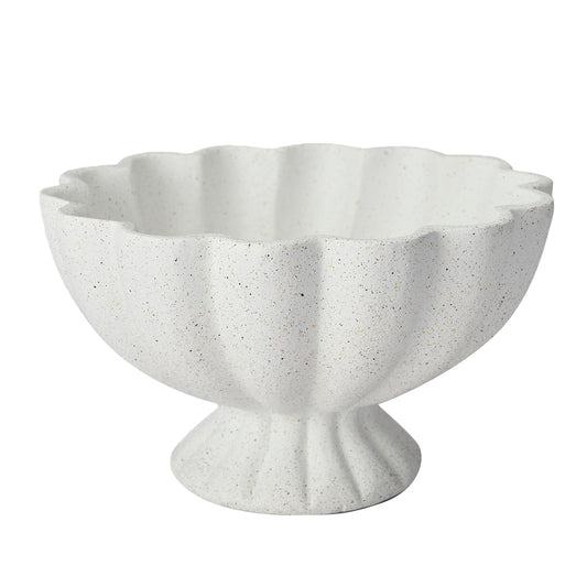 KEWOOL Pedestal Decorative Bowl Home Decor - Morden Handicraft Decorative Fruit Bowl for Kitchen Counter, Chic Ruffle Bowl Centerpiece Decor for Dining Table Coffee Table (Spotted White)
