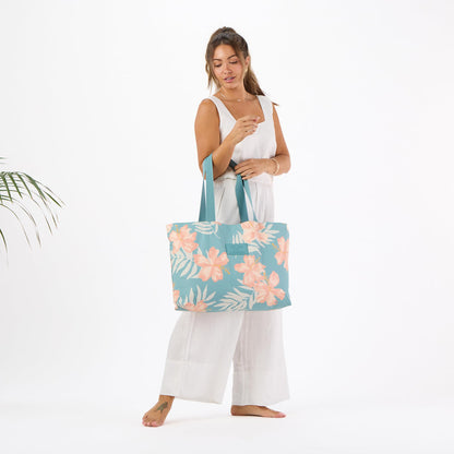 ALOHA Collection Holo Holo Tote Bag - Splash-Proof Bag - Reversible Tote for Beach & Travel - Easy to Clean (23" x 13.5") (Pink Salt/Tide)