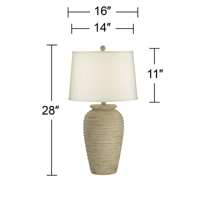 John Timberland Austin Country Cottage Southwest Style Jug-Shaped Table Lamp 28" Tall Sand Tone Desert Ridged Cream Linen Drum Shade for Living Room Bedroom House Bedside Nightstand Home Office