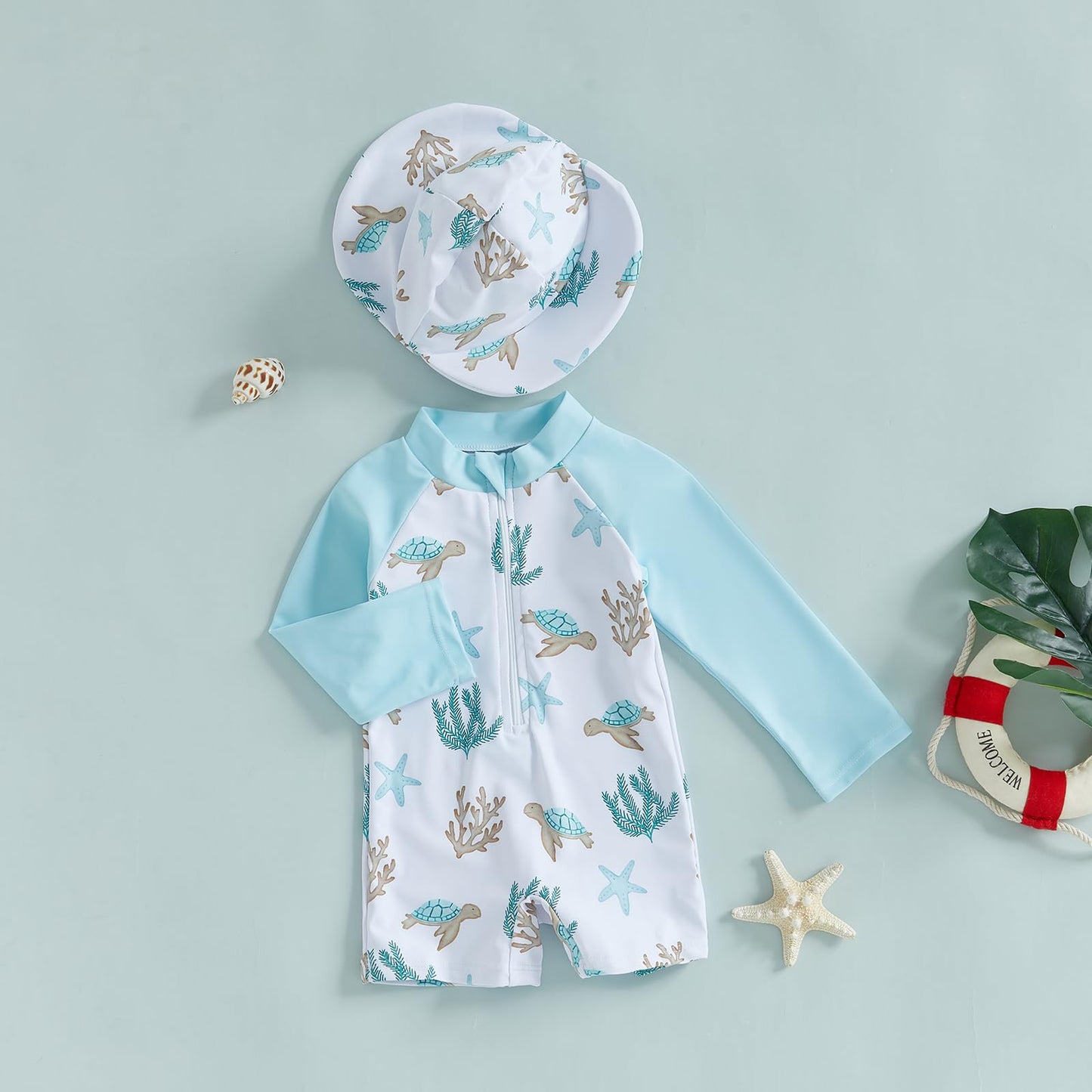 Toddler Infant Baby Boy Swimsuit Newborn Rash Guard Baby Boys Girls One Piece Zipper Bathing Suit Swimwear with Hat (a-Ivory, 1-2 Years)