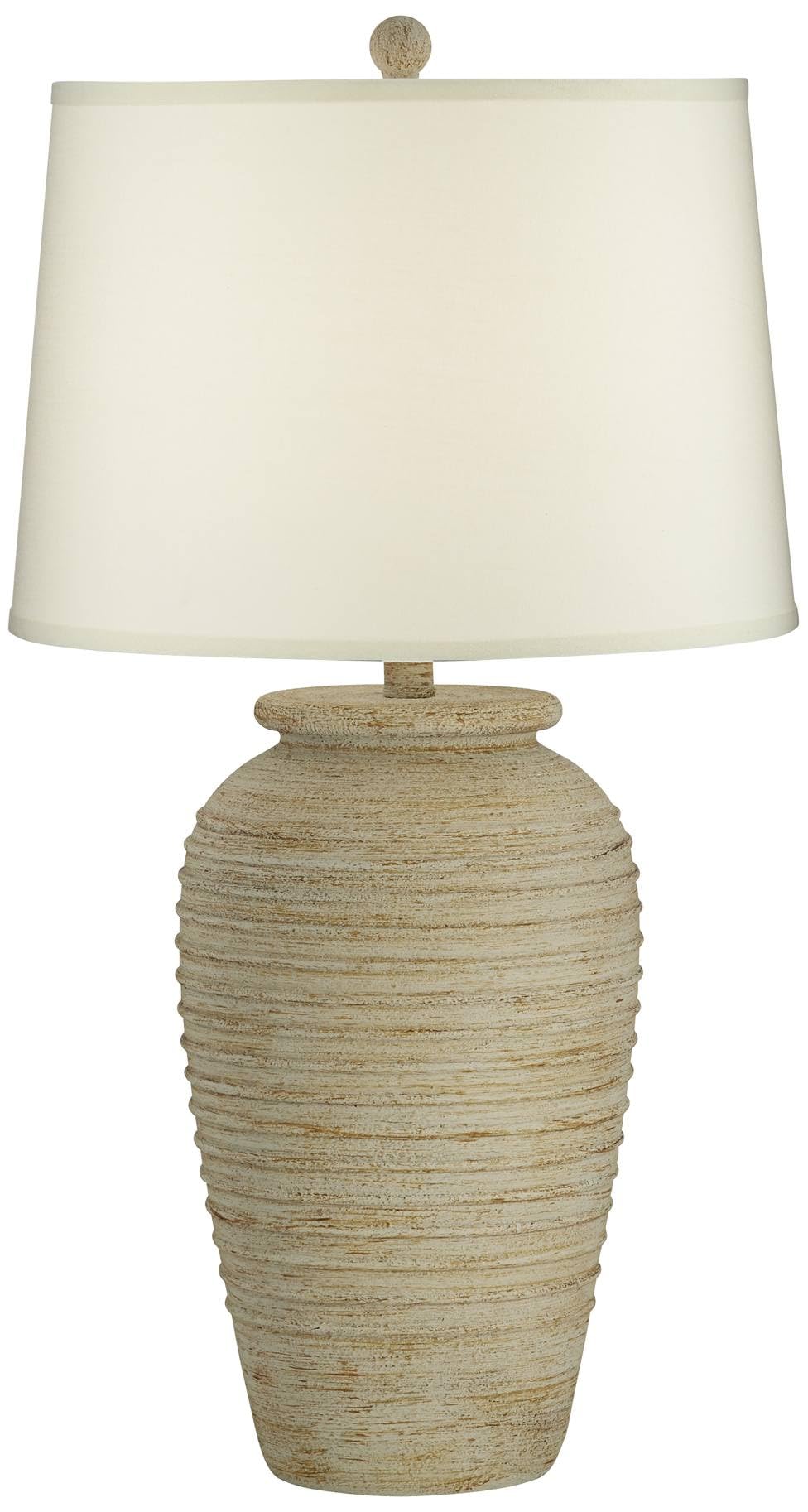 John Timberland Austin Country Cottage Southwest Style Jug-Shaped Table Lamp 28" Tall Sand Tone Desert Ridged Cream Linen Drum Shade for Living Room Bedroom House Bedside Nightstand Home Office