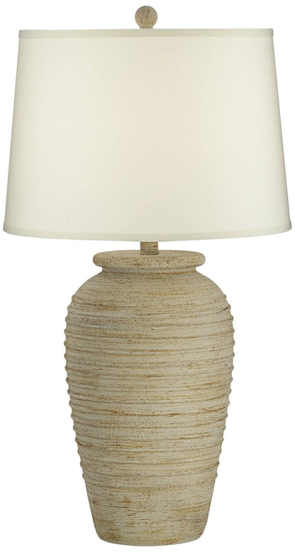 John Timberland Austin Country Cottage Southwest Style Jug-Shaped Table Lamp 28" Tall Sand Tone Desert Ridged Cream Linen Drum Shade for Living Room Bedroom House Bedside Nightstand Home Office
