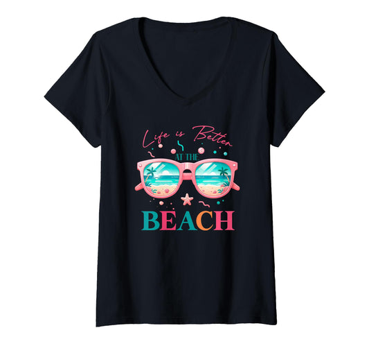 Women's Life is Better At The Beach V-Neck T-Shirt